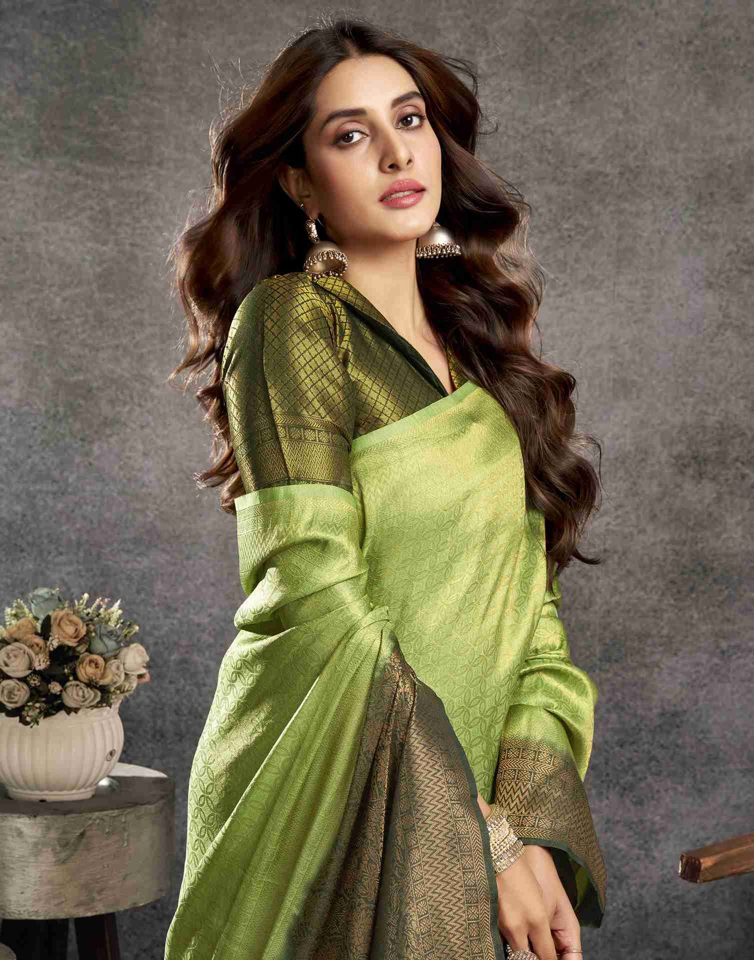 Pista Green Silk Woven Kanjivaram Saree