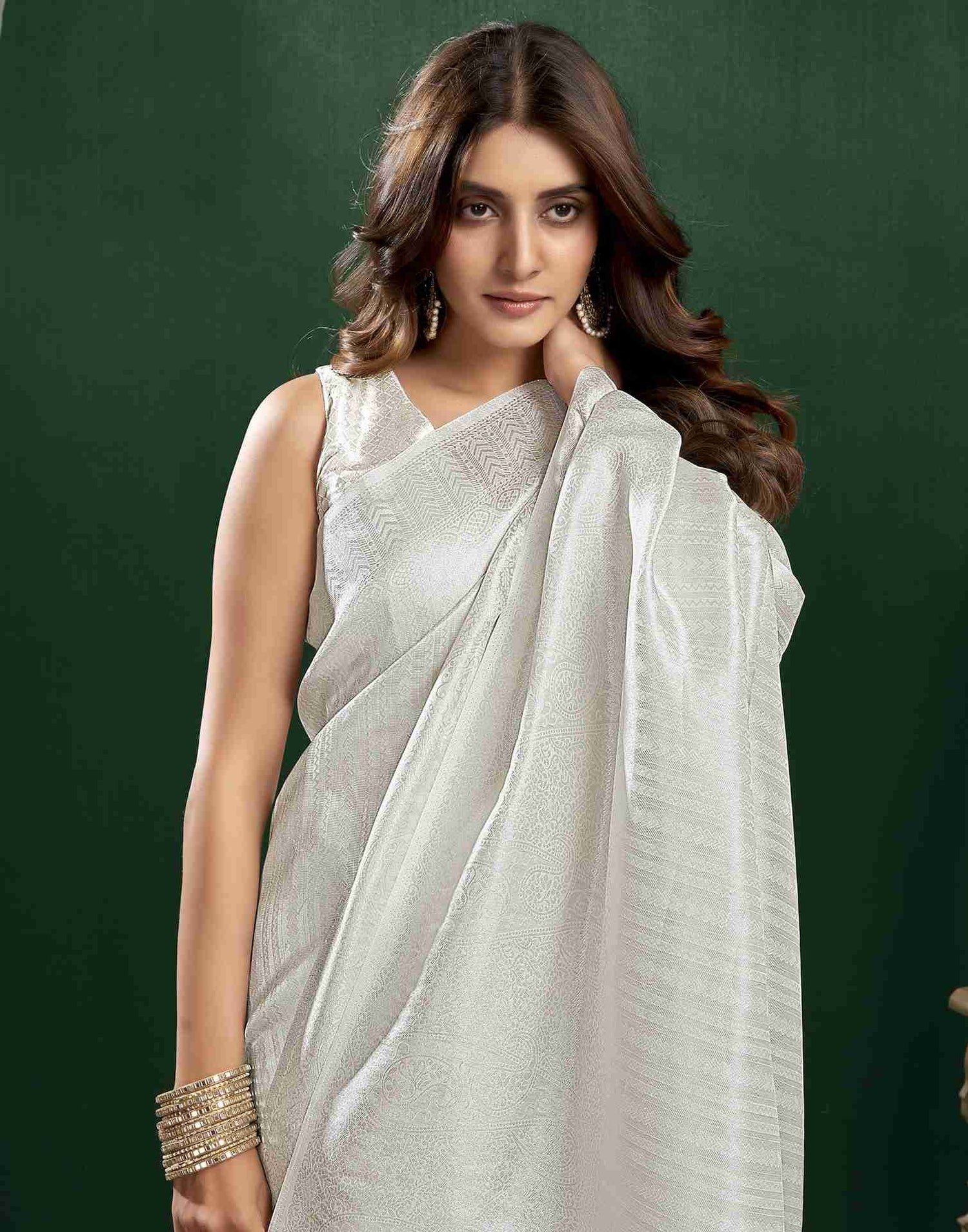 White Silk Woven Kanjivaram Saree