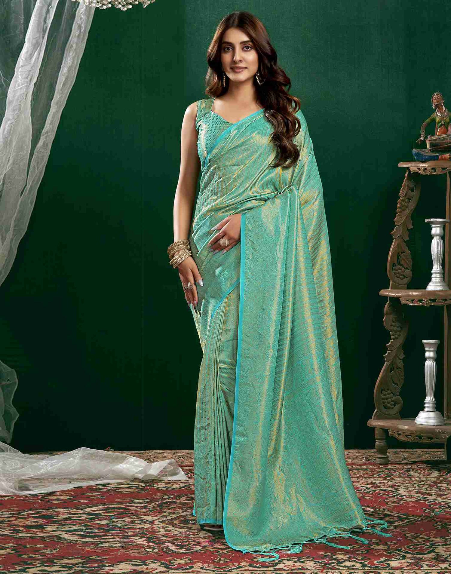 Turquoise Silk Woven Kanjivaram Saree