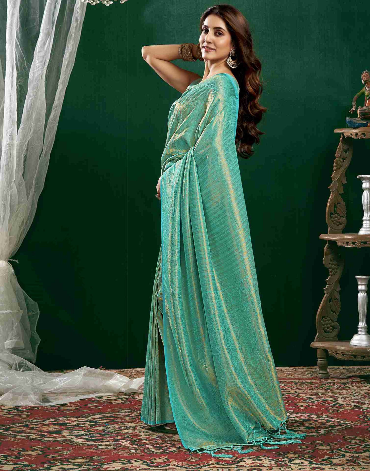 Turquoise Silk Woven Kanjivaram Saree