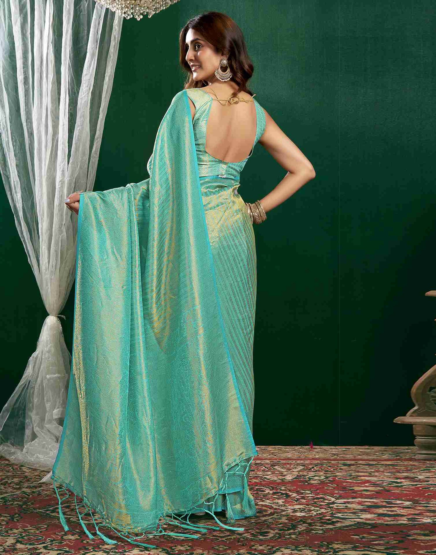 Turquoise Silk Woven Kanjivaram Saree