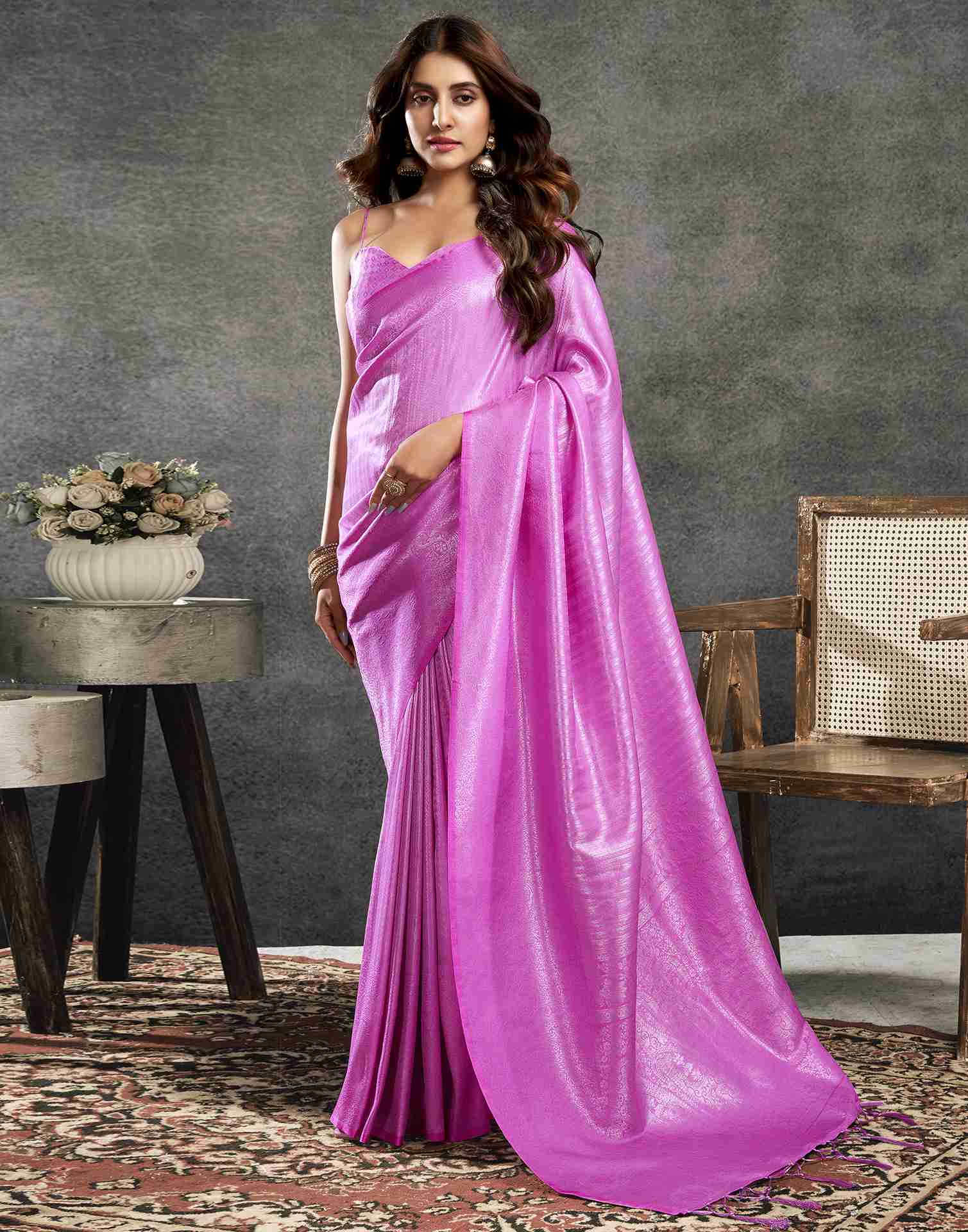 Ultra Pink Silk Woven Kanjivaram Saree