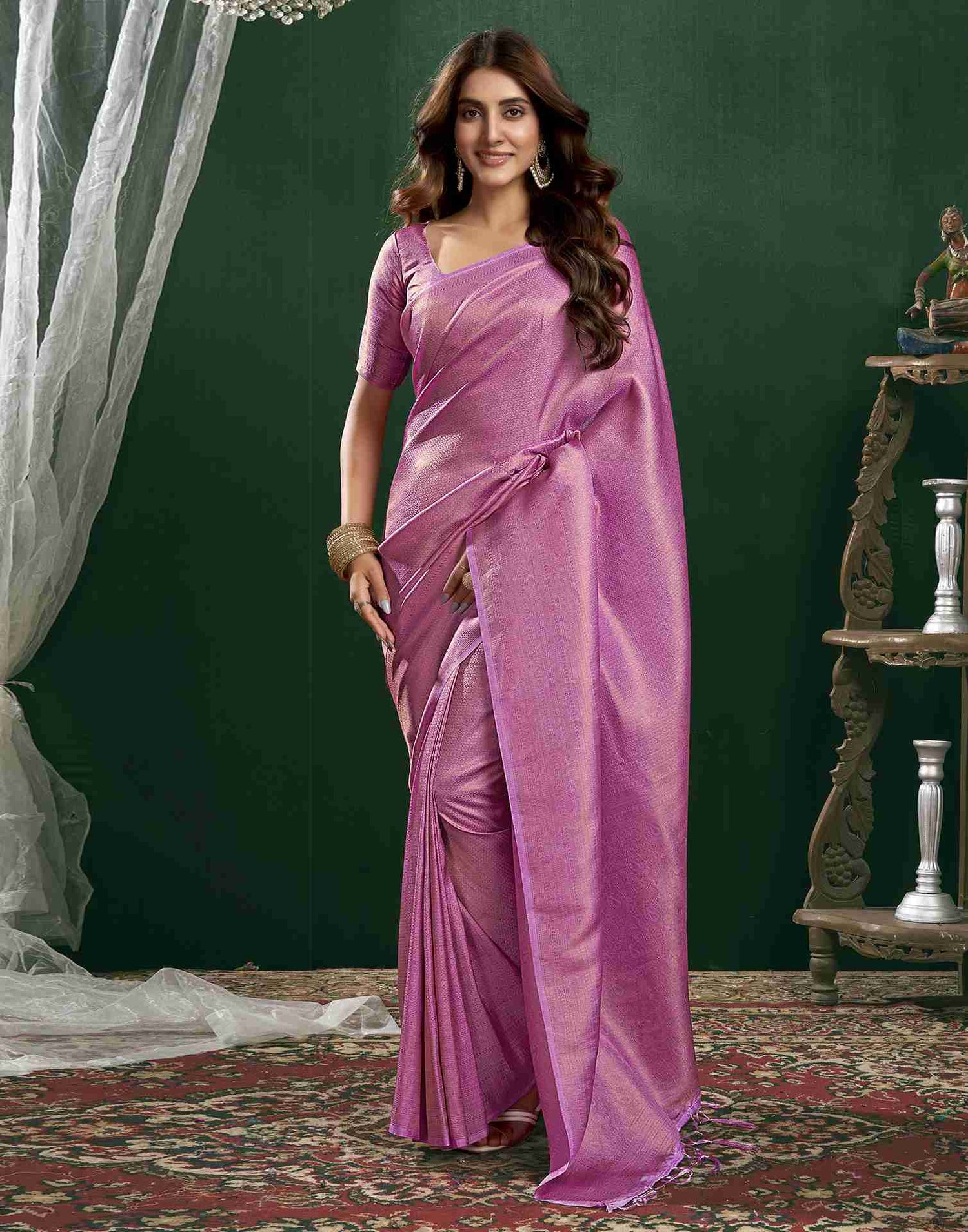 Lavender Silk Woven Kanjivaram Saree