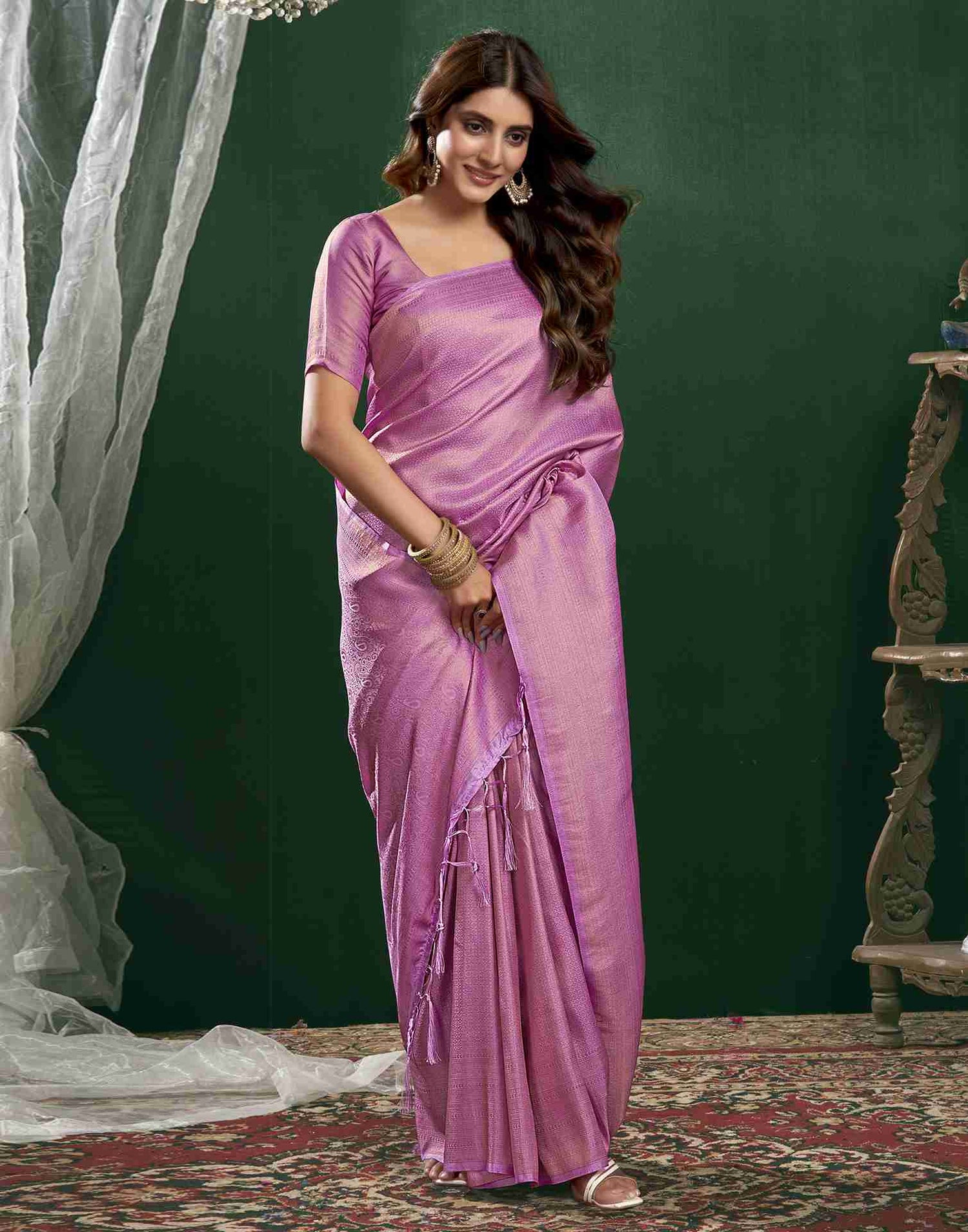 Lavender Silk Woven Kanjivaram Saree