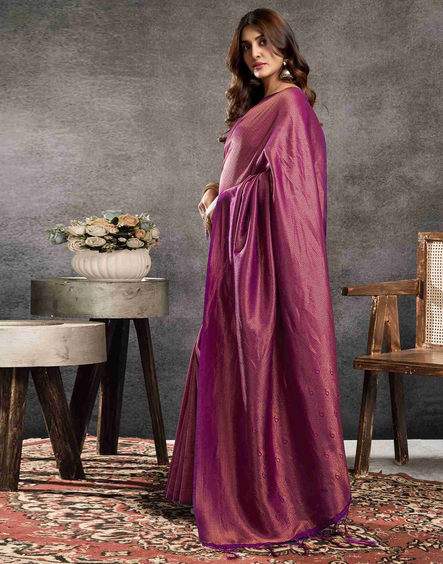 Deep Purple Silk Woven Kanjivaram Saree