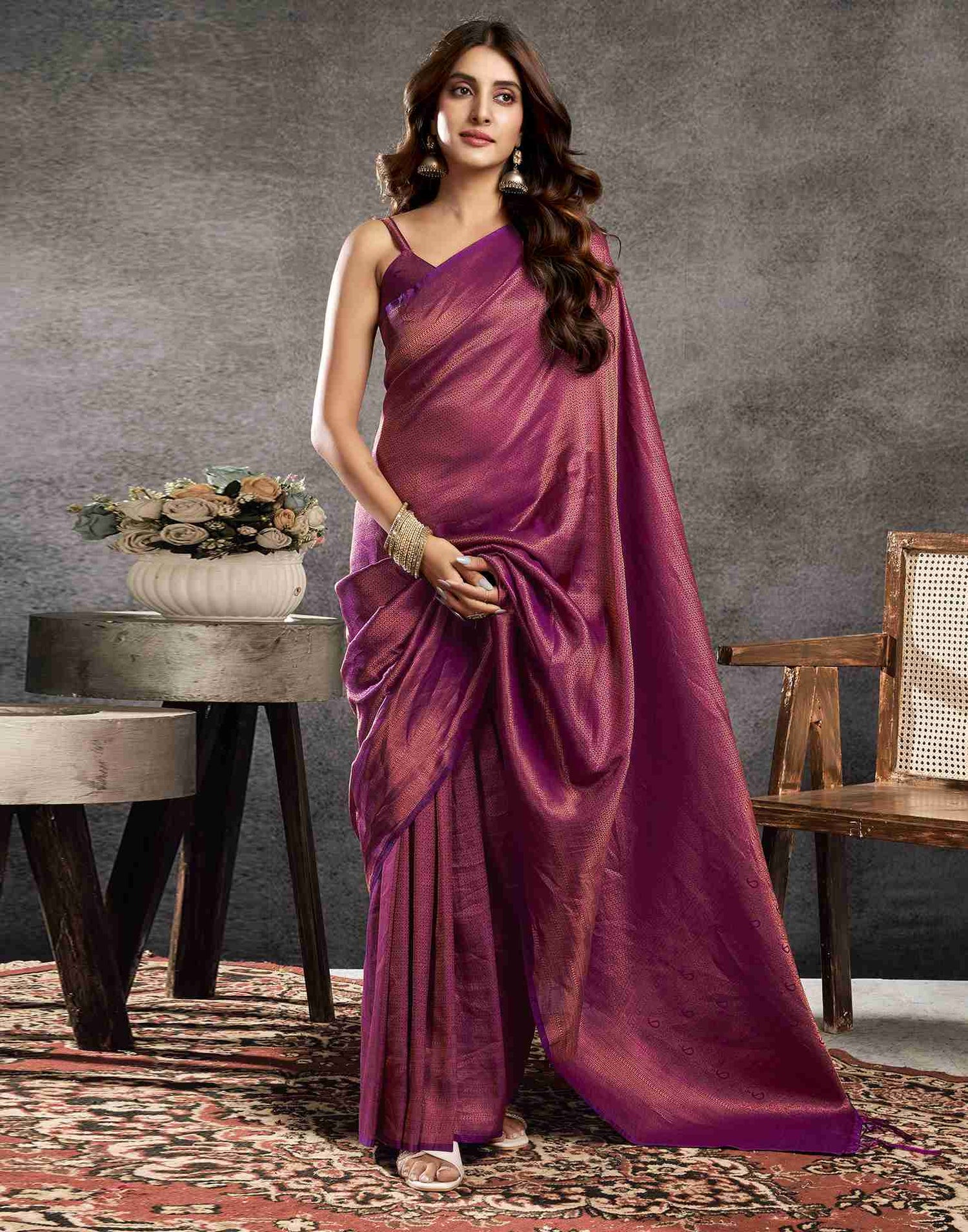 Deep Purple Silk Woven Kanjivaram Saree