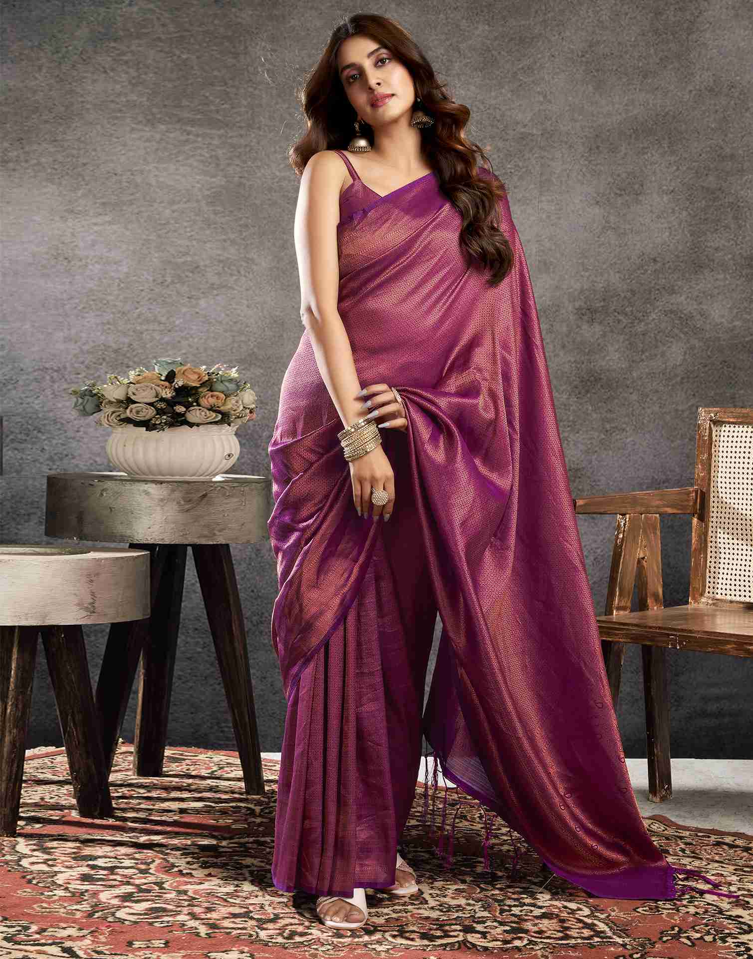 Deep Purple Silk Woven Kanjivaram Saree