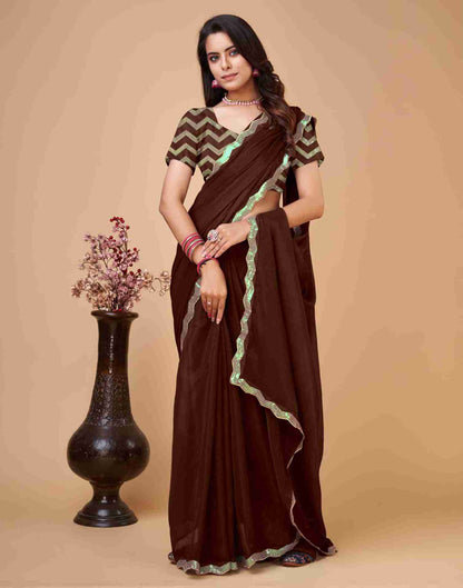 Brown Chiffon Sequience Plain Saree