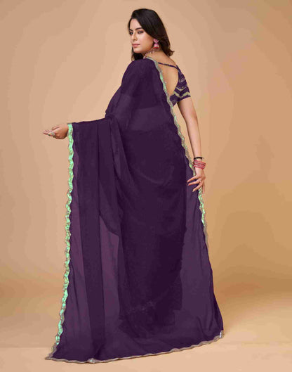 Deep Purple Chiffon Sequience Plain Saree