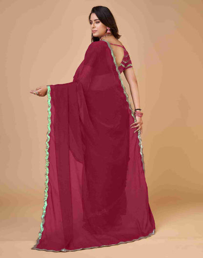 Dark Pink Chiffon Sequience Plain Saree