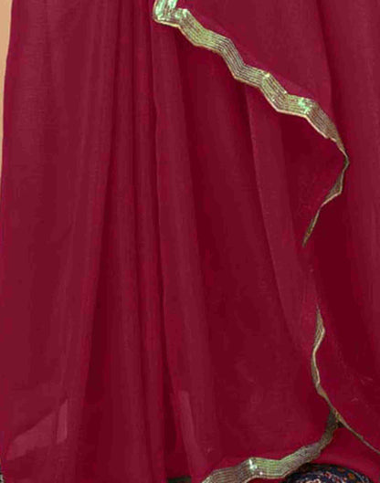 Dark Pink Chiffon Sequience Plain Saree