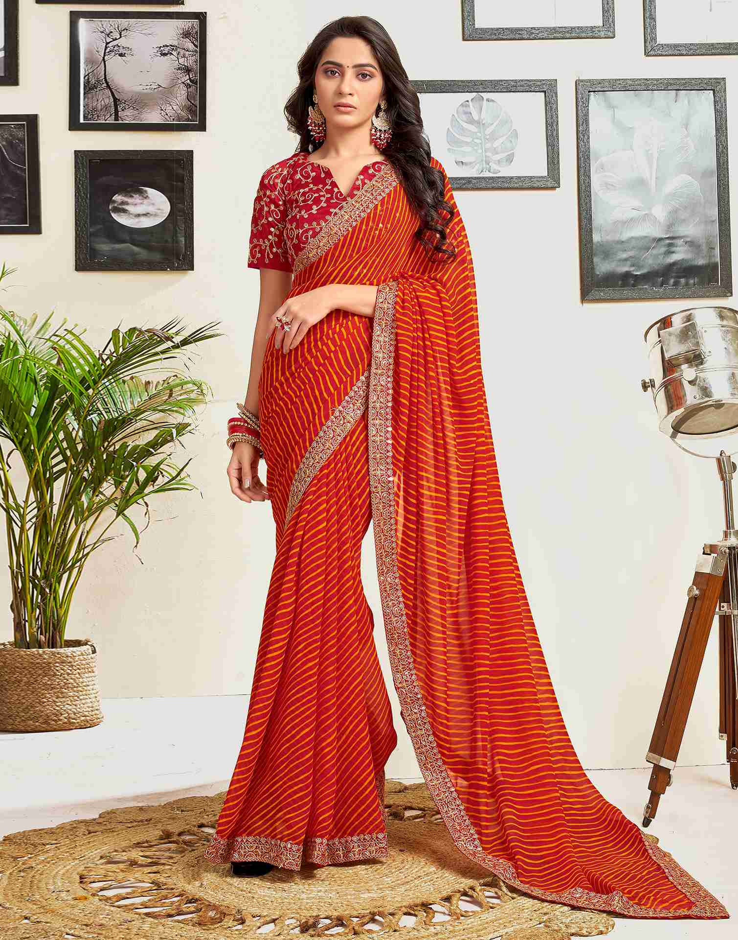 Red Georgette Printed Saree