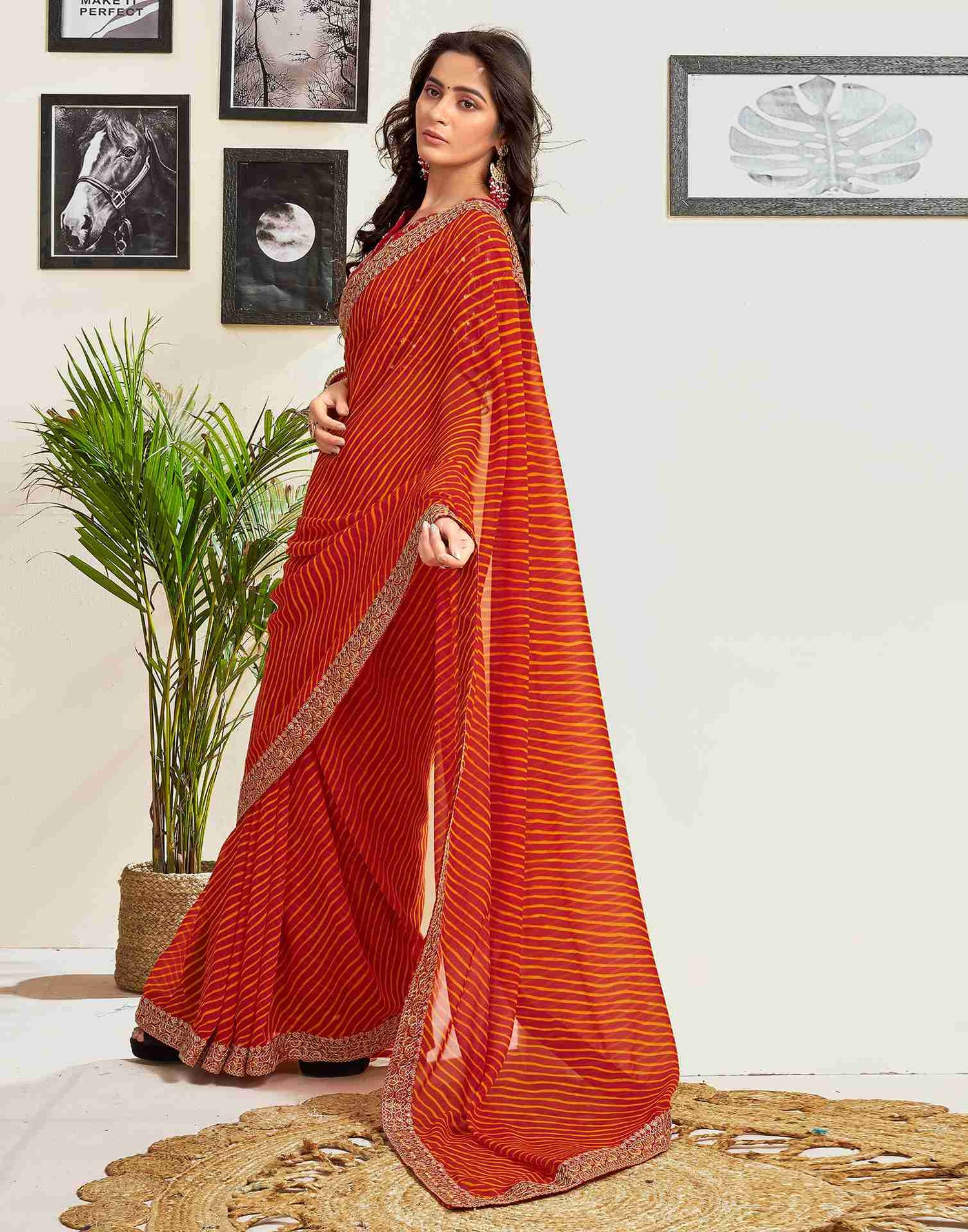 Red Georgette Printed Saree