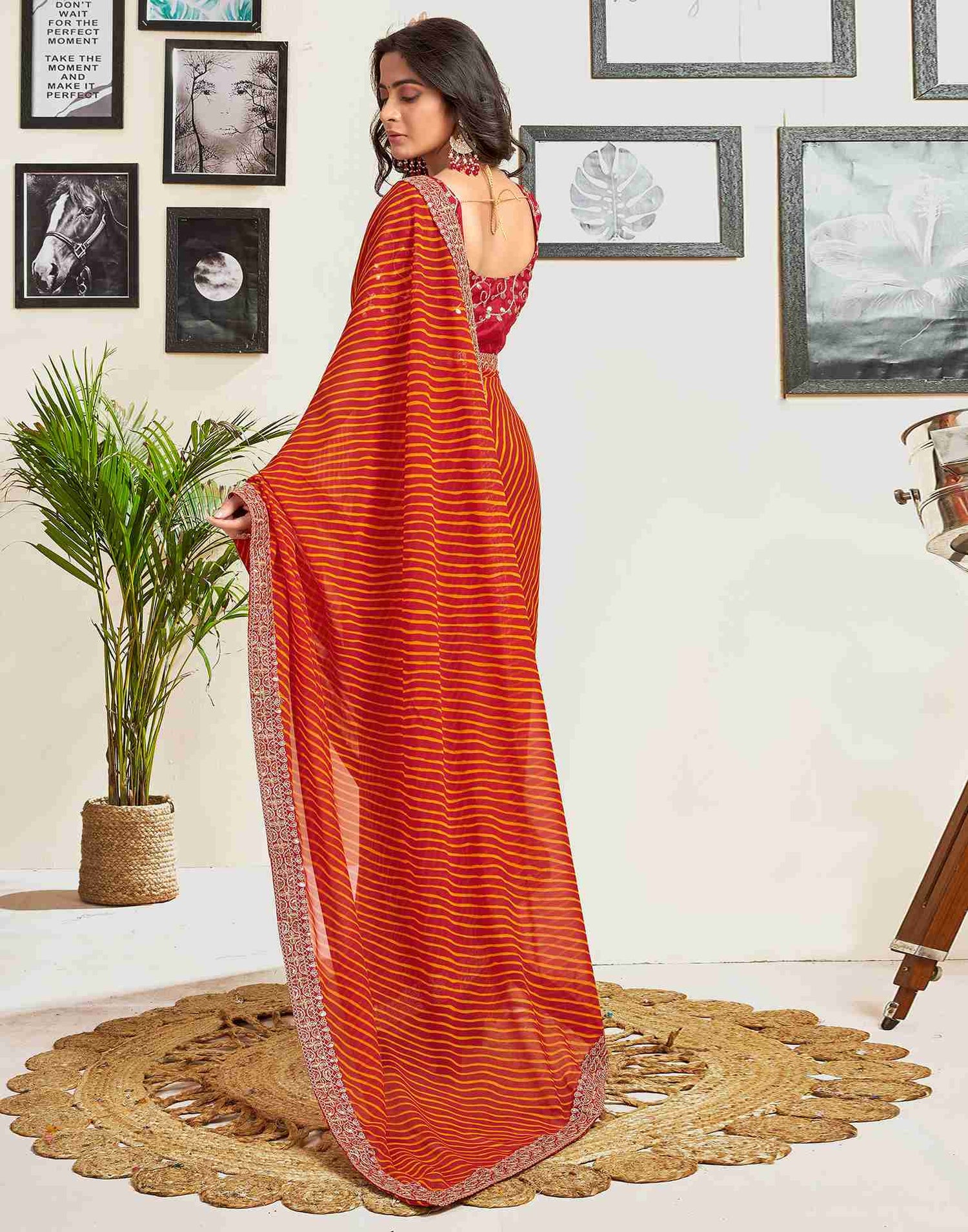 Red Georgette Printed Saree