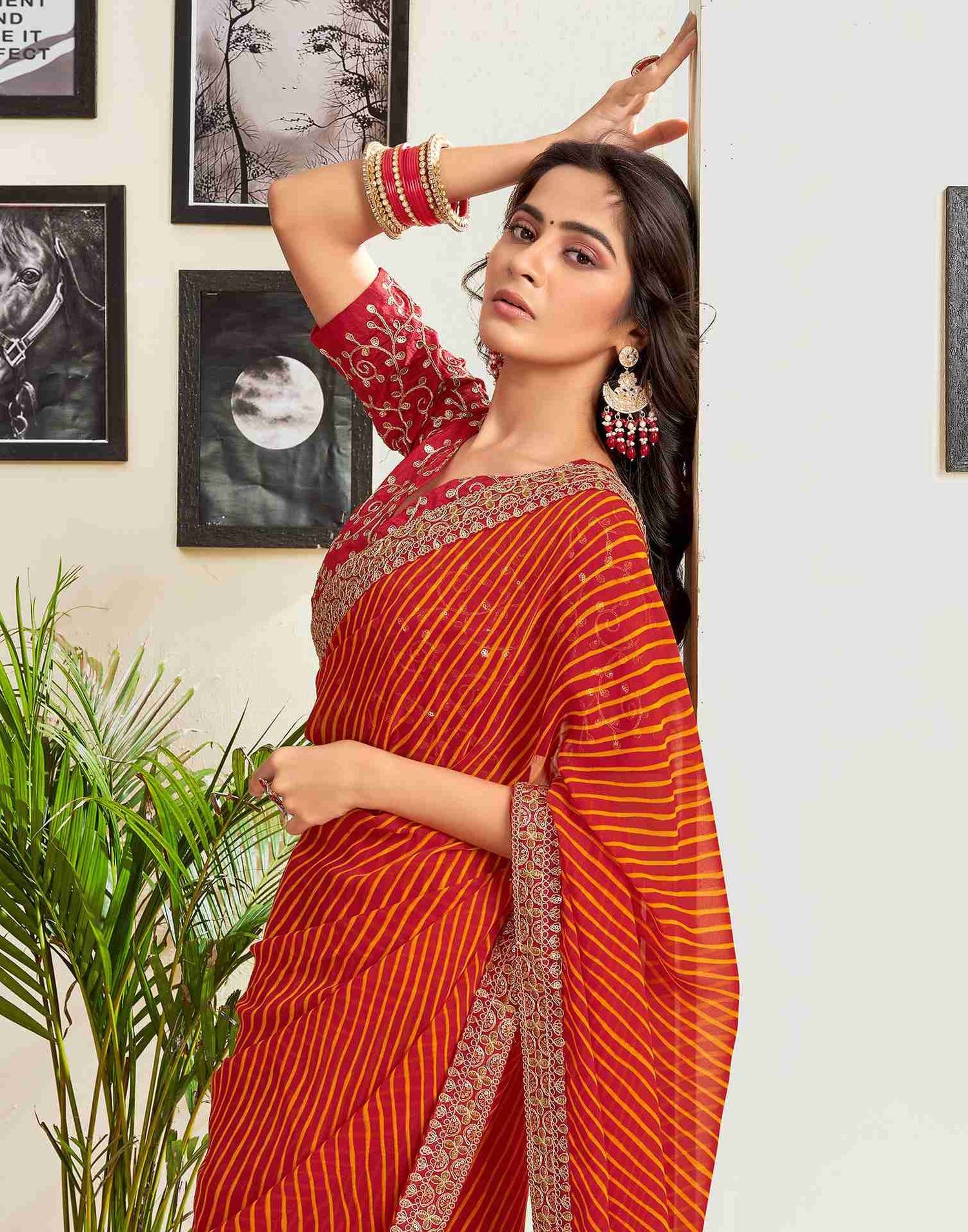 Red Georgette Printed Saree