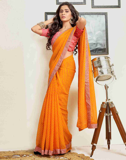 Yellow Georgette Printed Saree