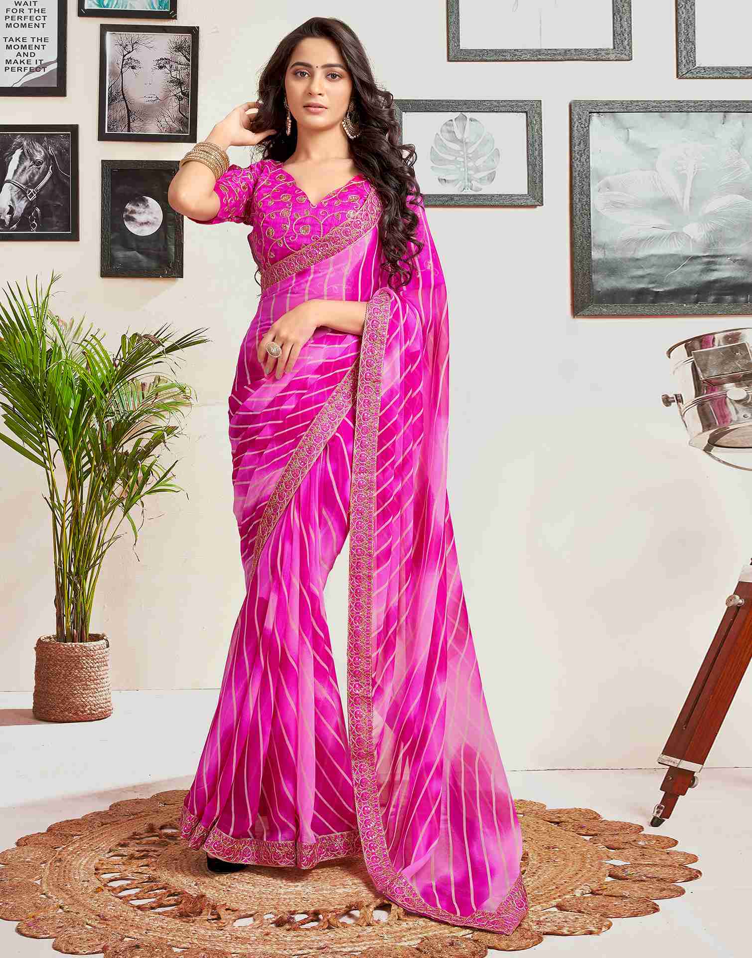 Magenta Georgette Printed Saree