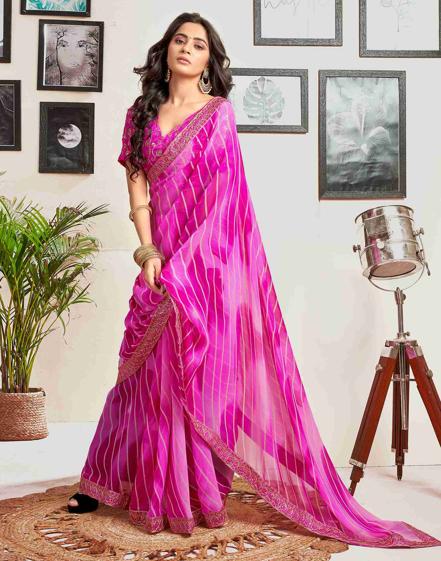 Magenta Georgette Printed Saree