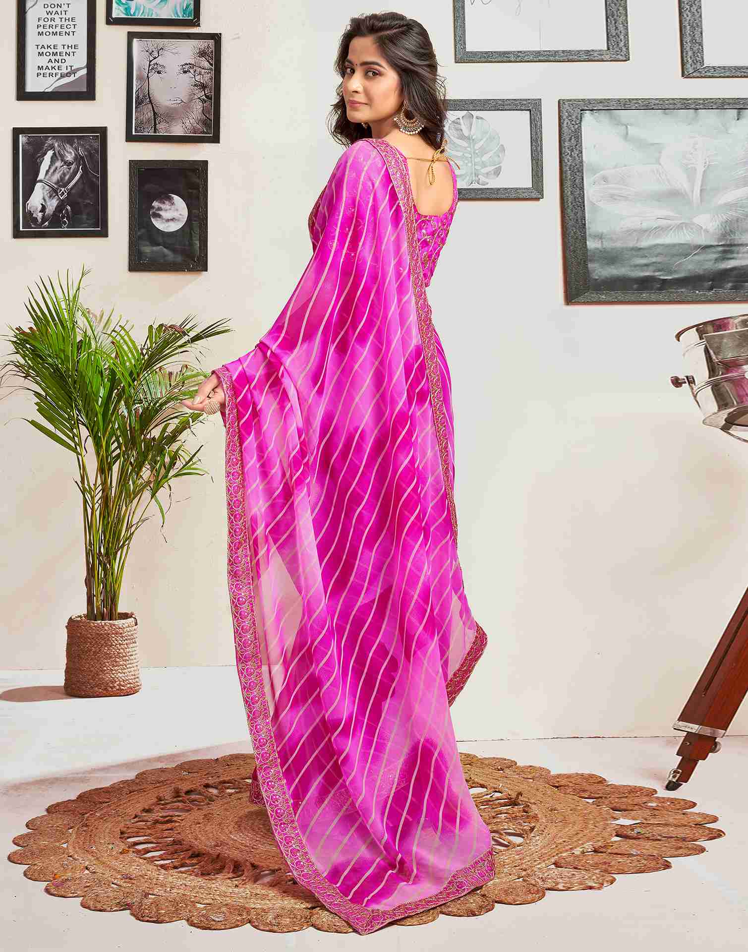 Magenta Georgette Printed Saree