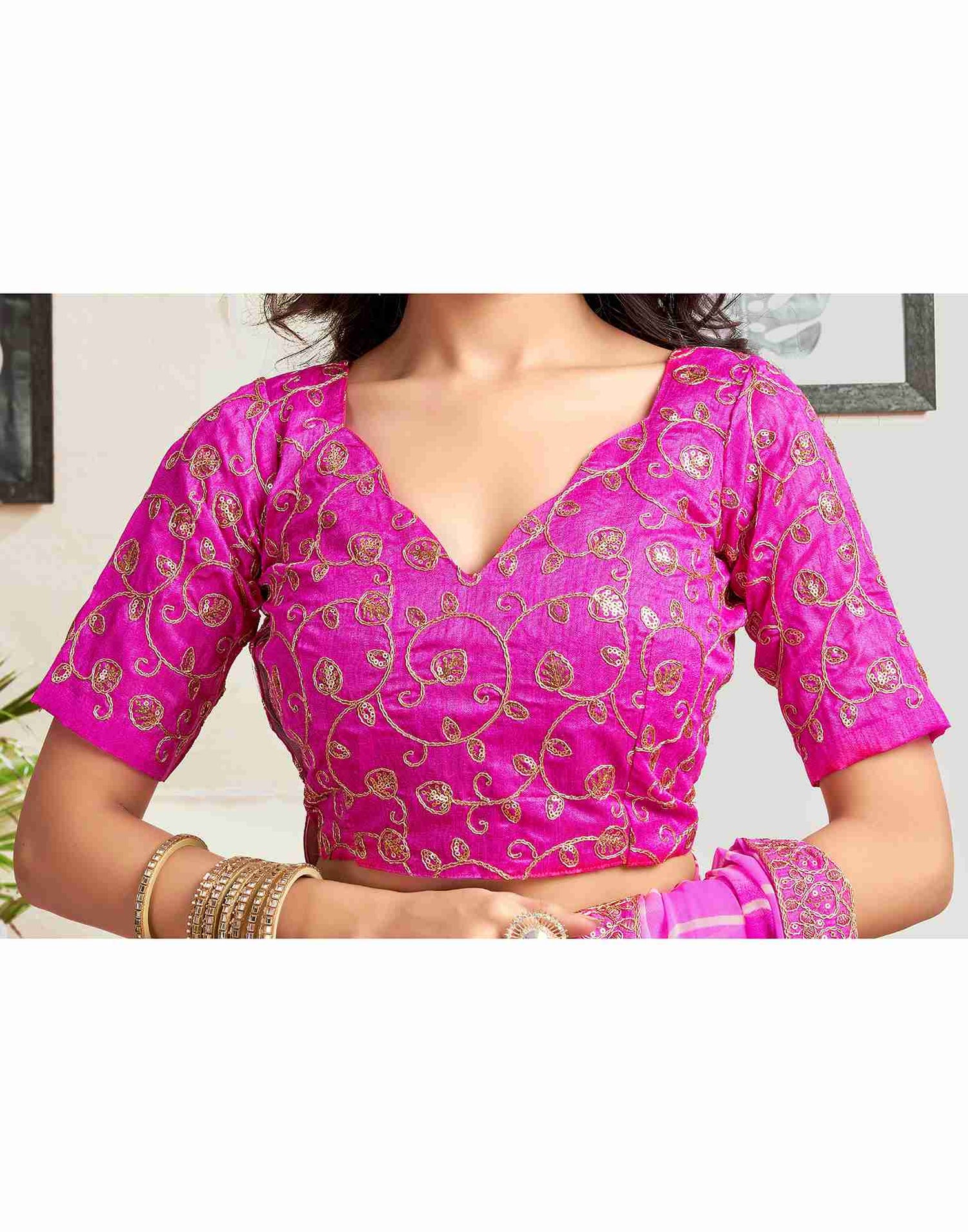 Magenta Georgette Printed Saree