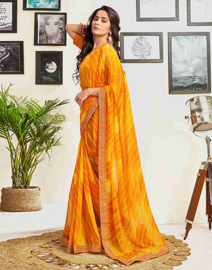 Yellow Georgette Printed Saree