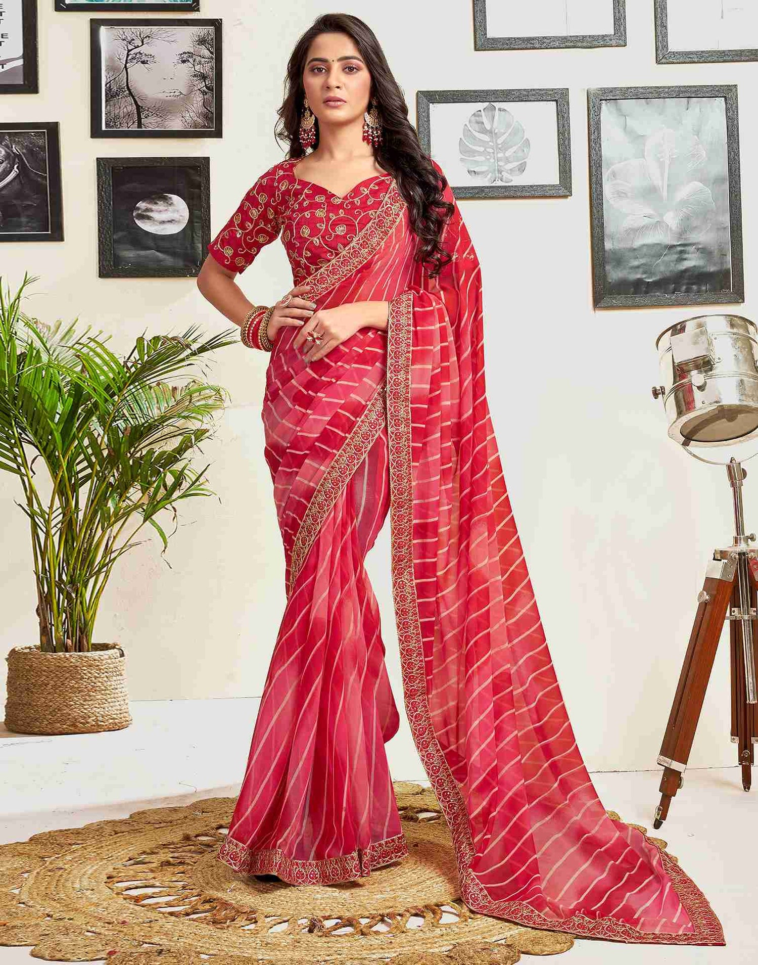 Red Georgette Printed Saree