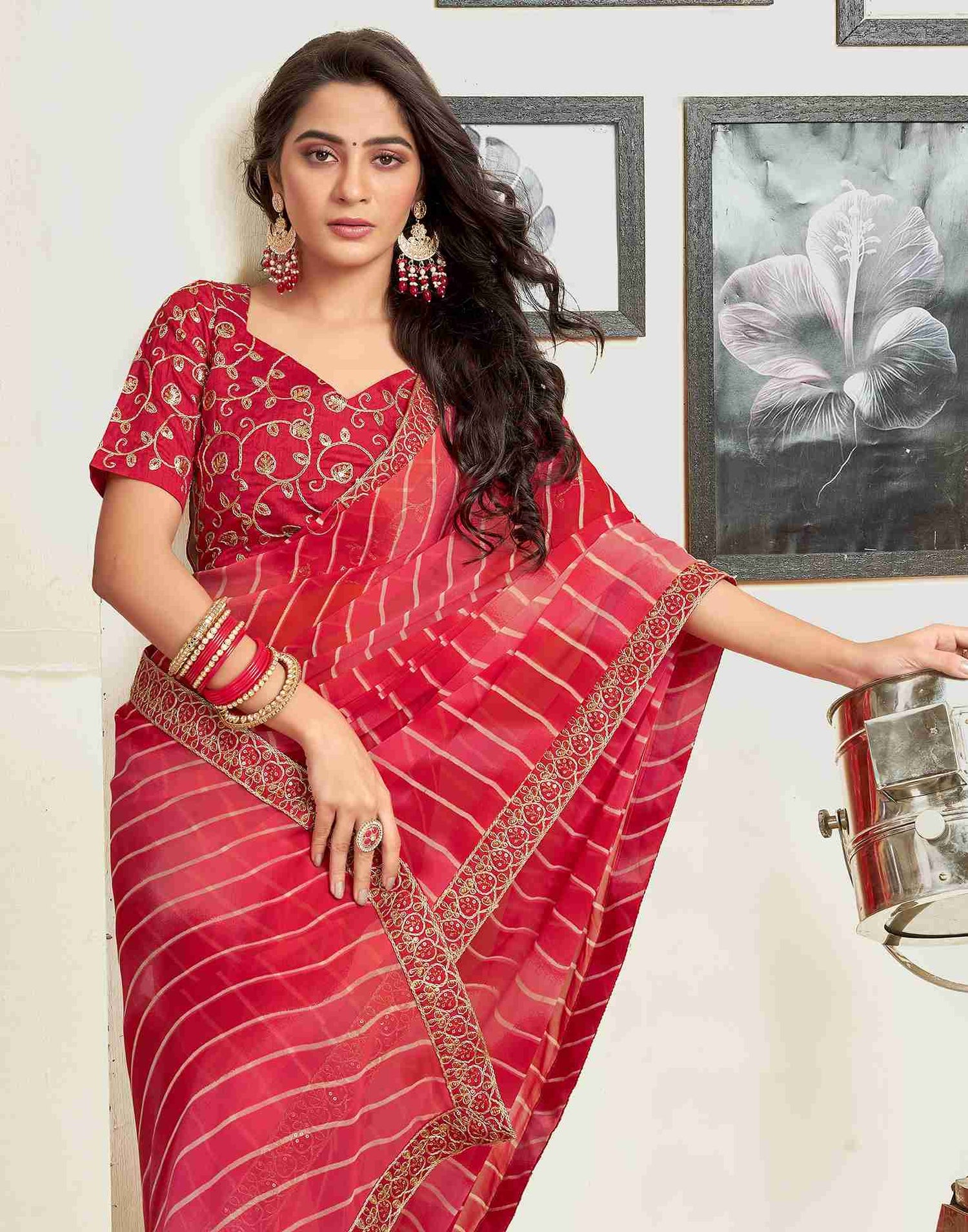 Red Georgette Printed Saree