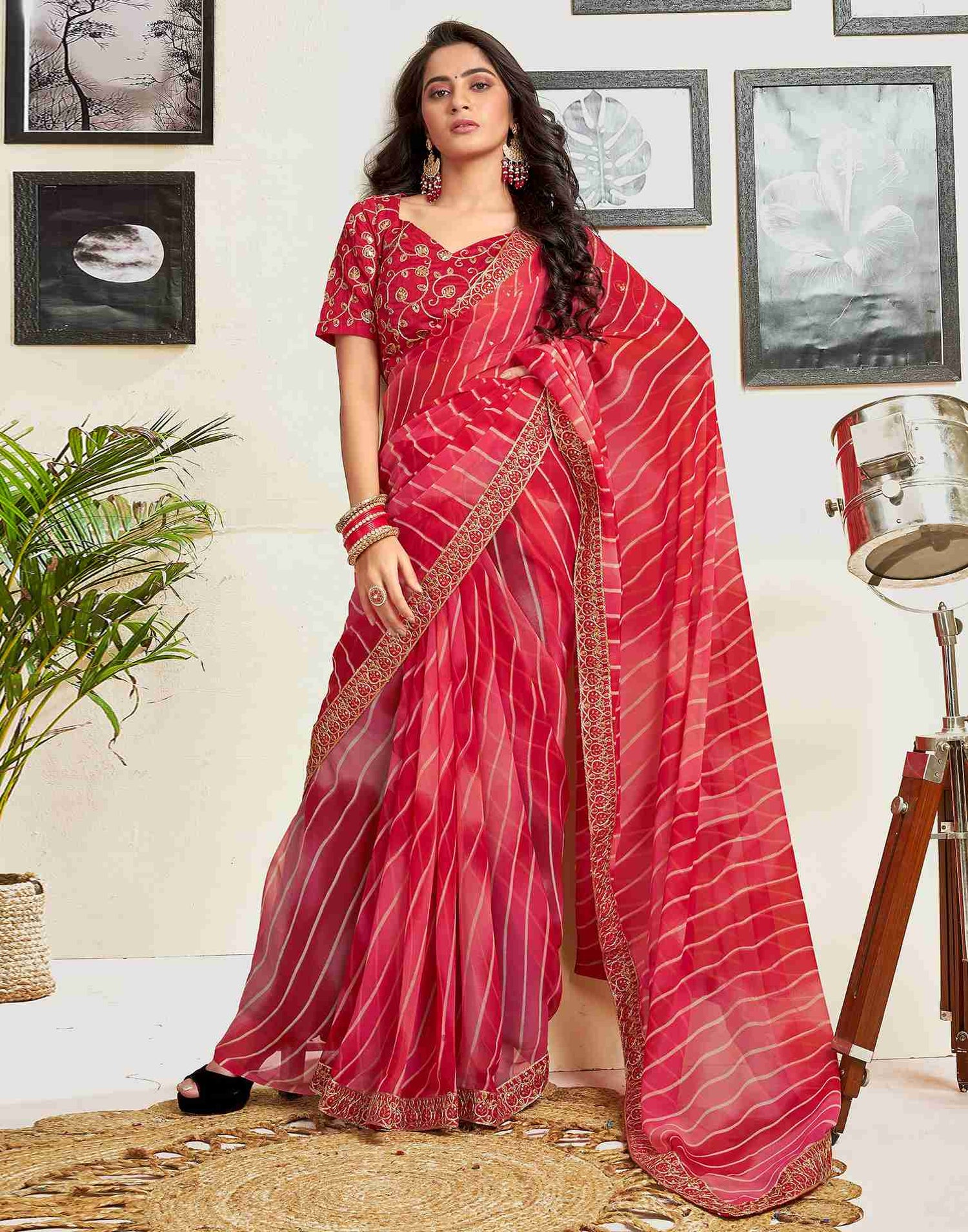 Red Georgette Printed Saree