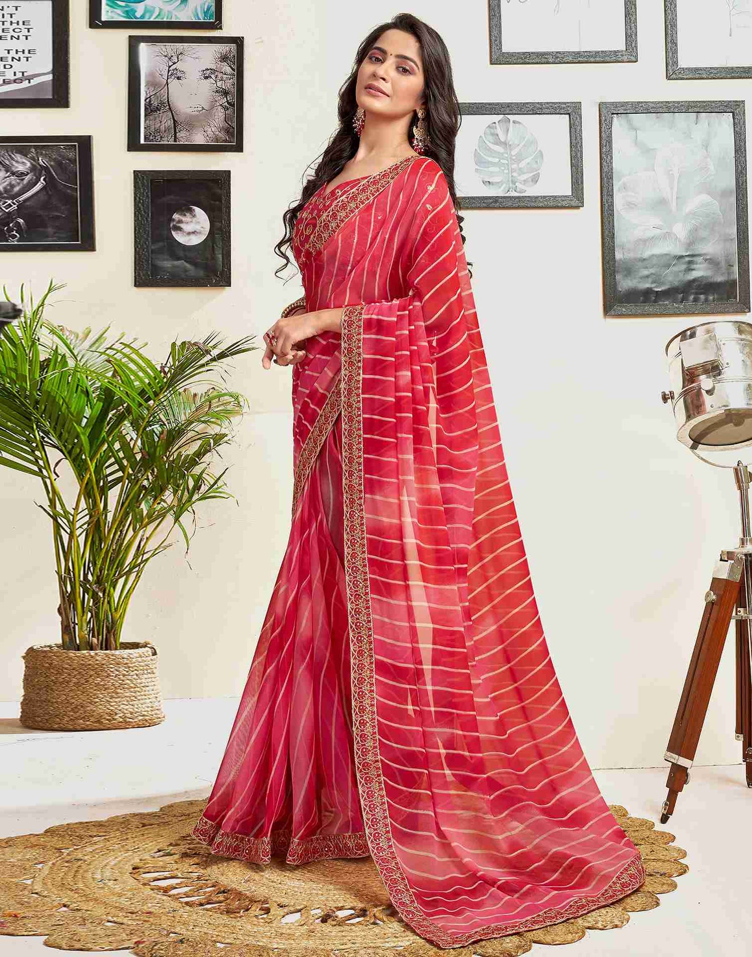 Red Georgette Printed Saree