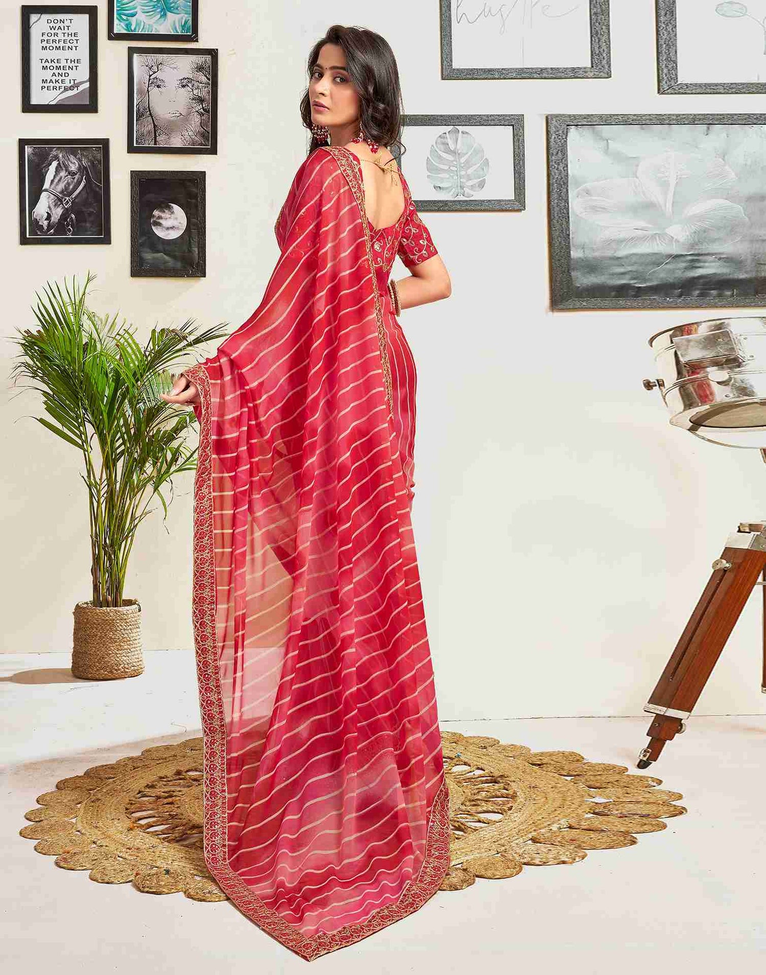 Red Georgette Printed Saree