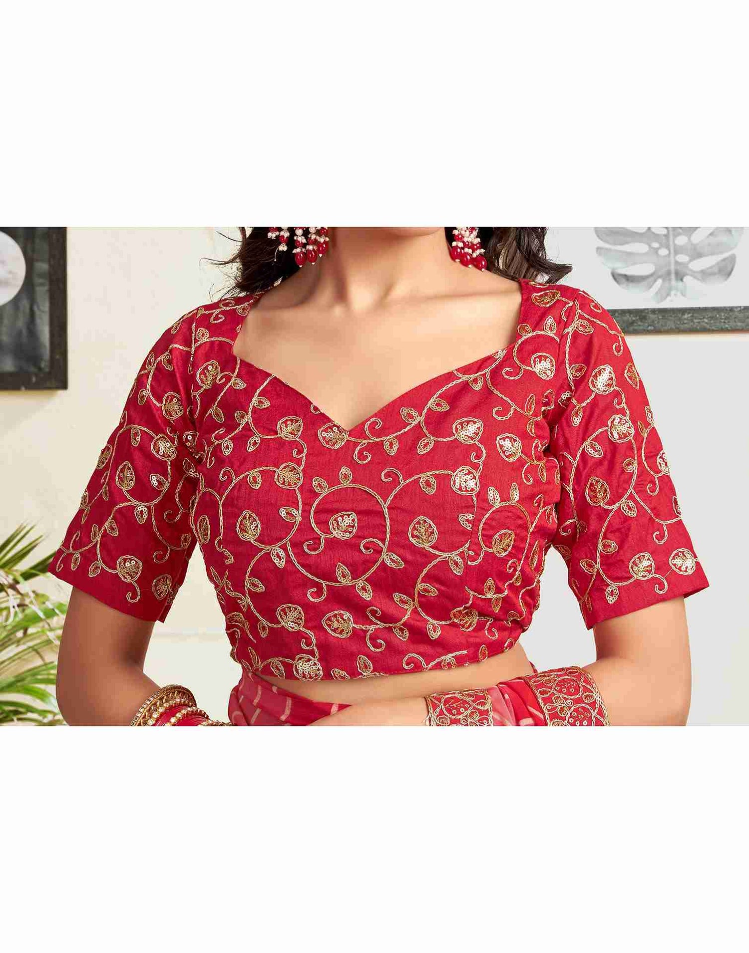 Red Georgette Printed Saree