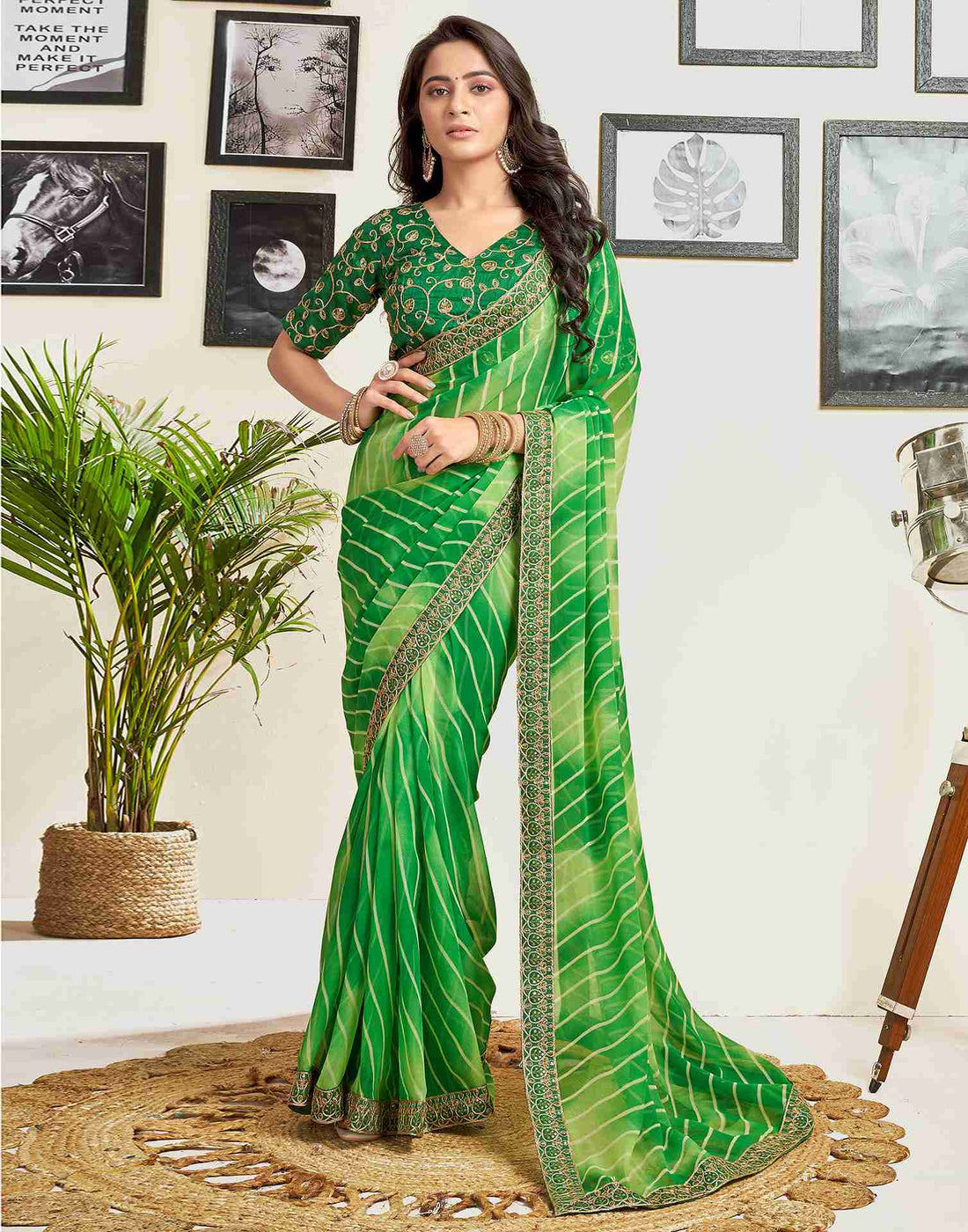 Green Georgette Printed Saree