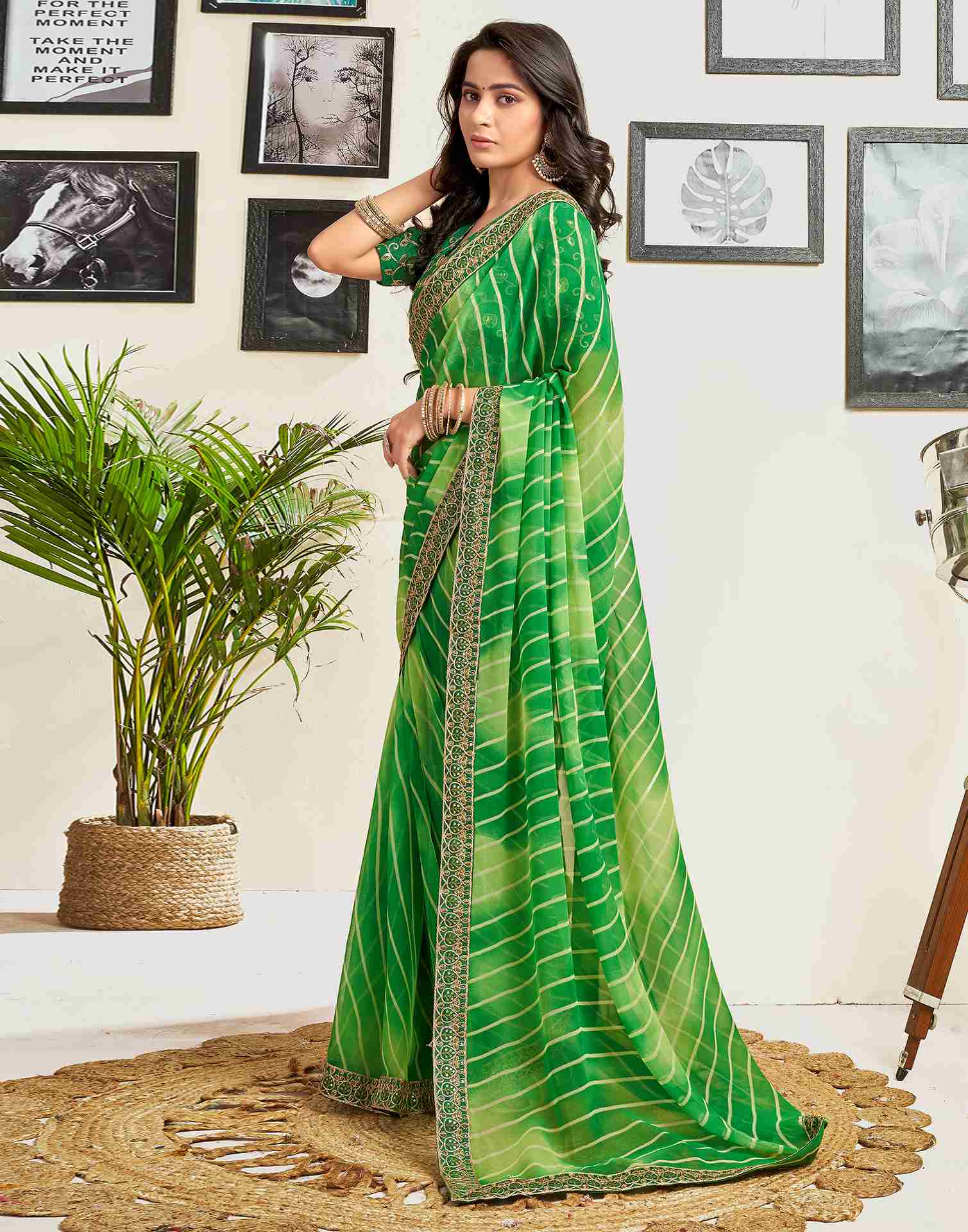 Green Georgette Printed Saree