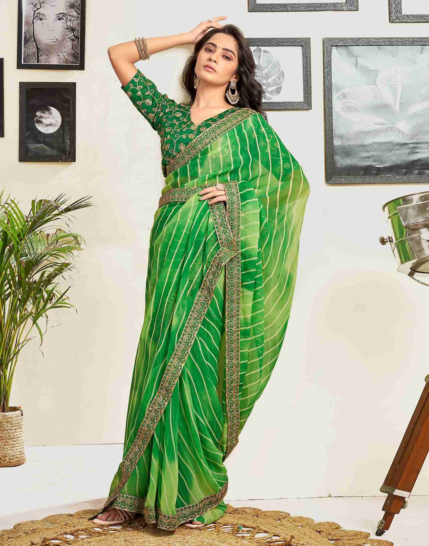 Green Georgette Printed Saree