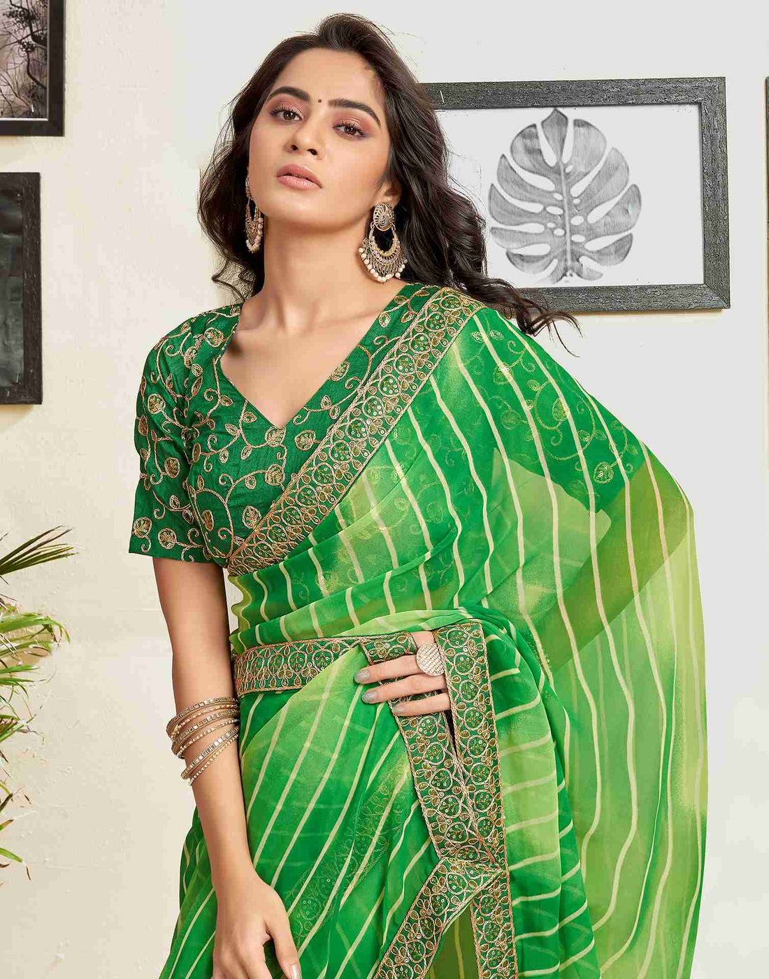 Green Georgette Printed Saree