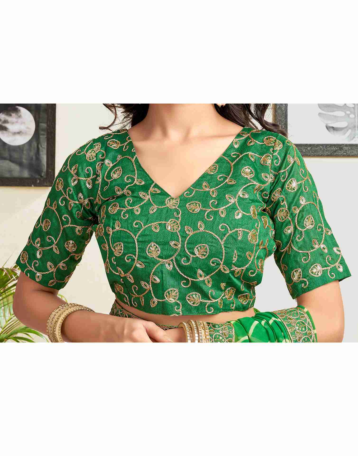 Green Georgette Printed Saree