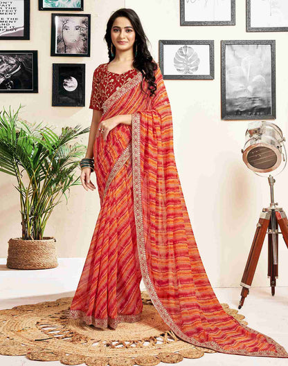 Red Georgette Printed Saree