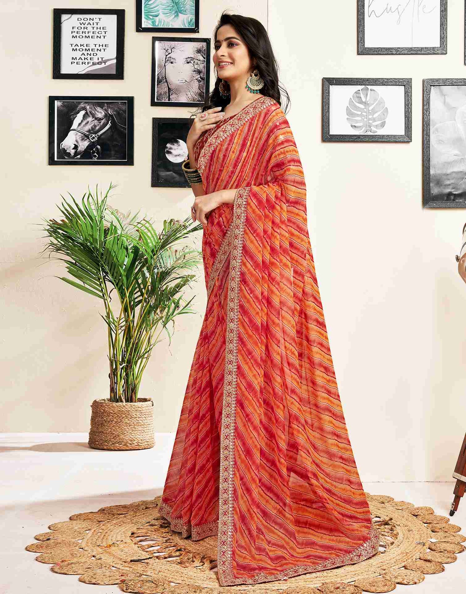 Red Georgette Printed Saree