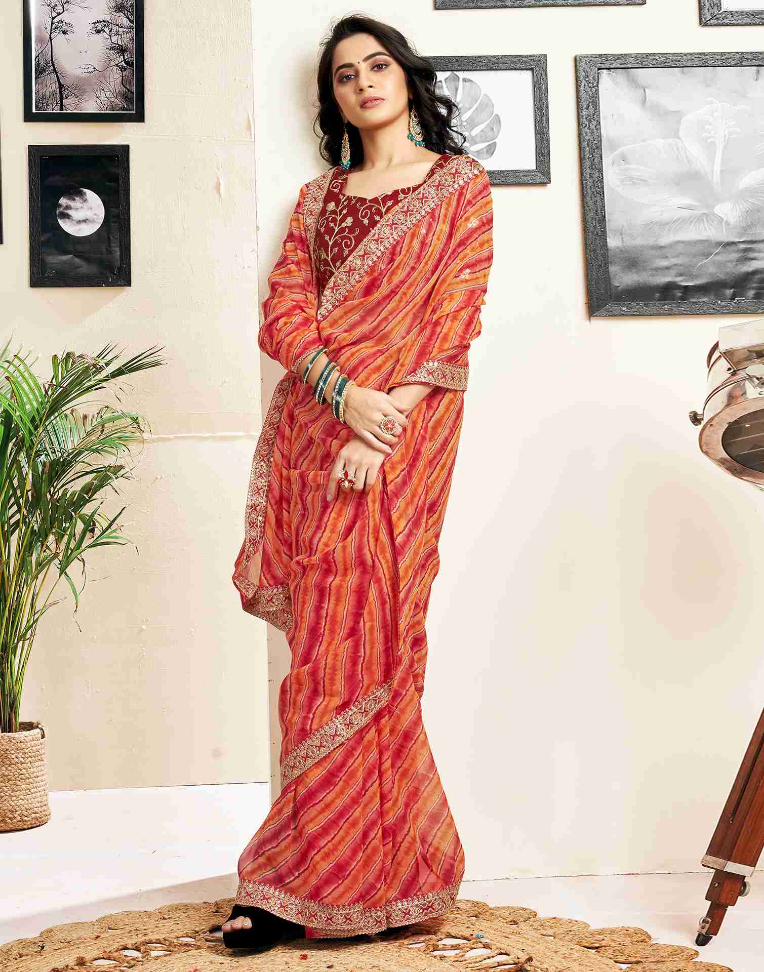 Red Georgette Printed Saree