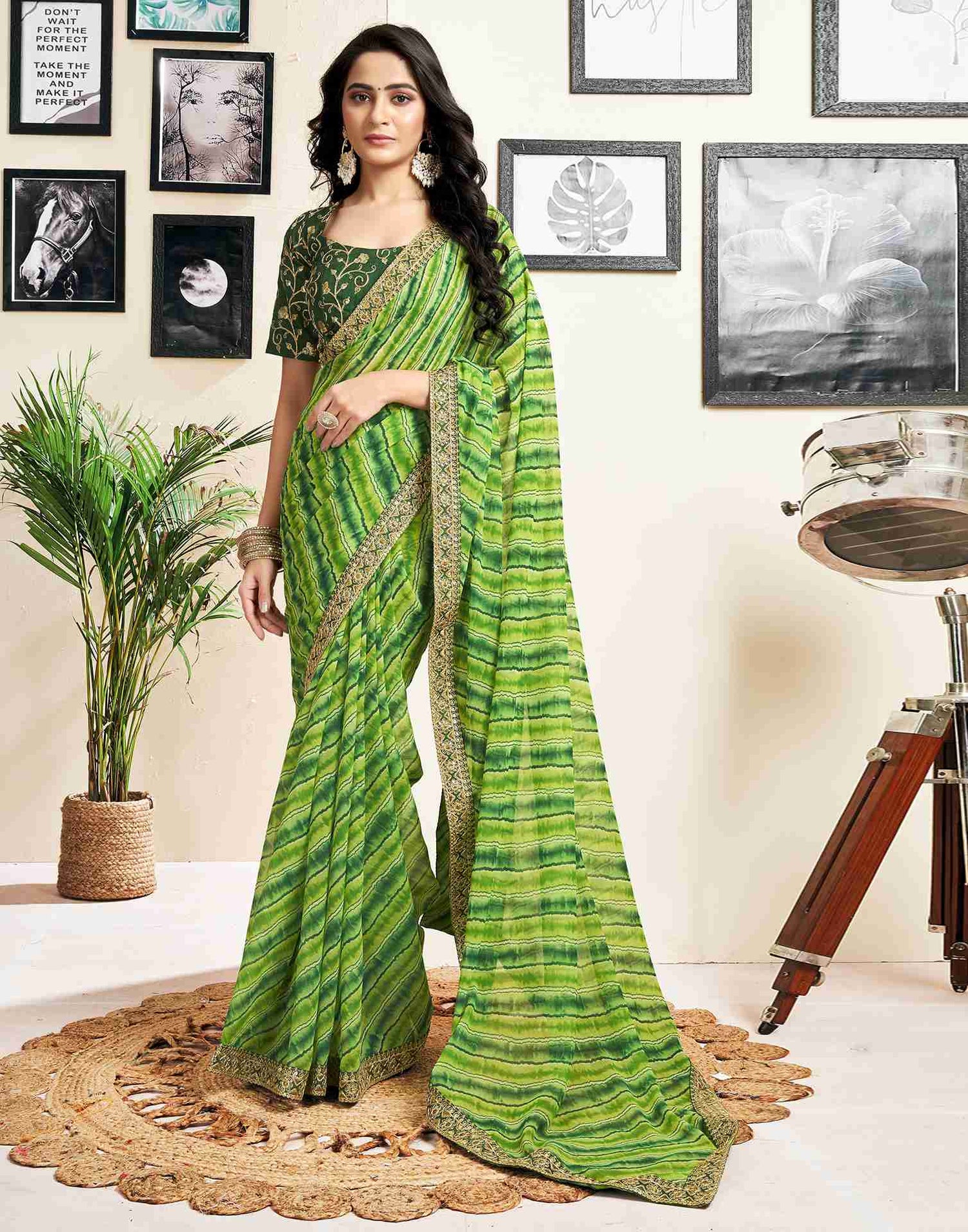 Light Green Georgette Printed Saree