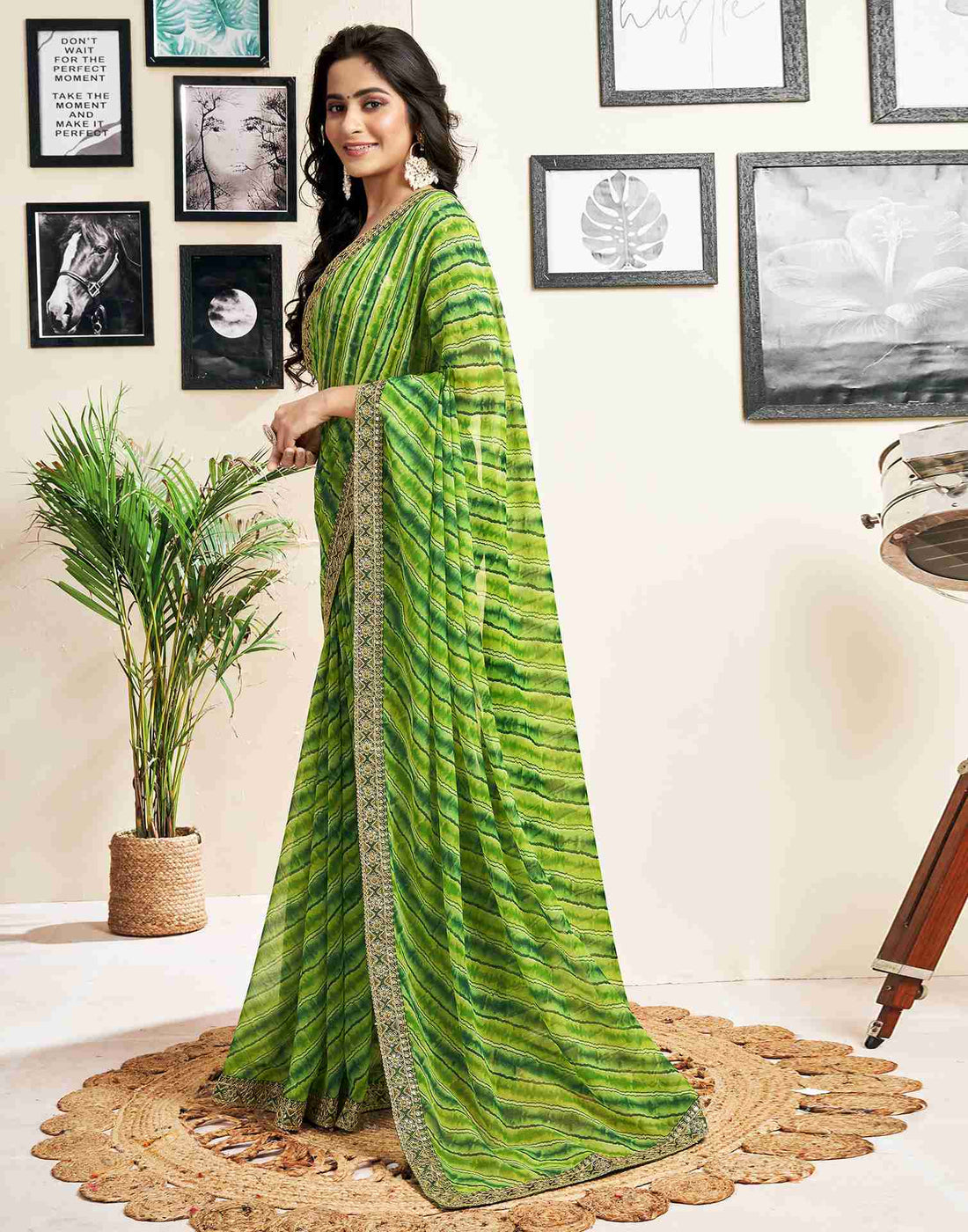 Light Green Georgette Printed Saree