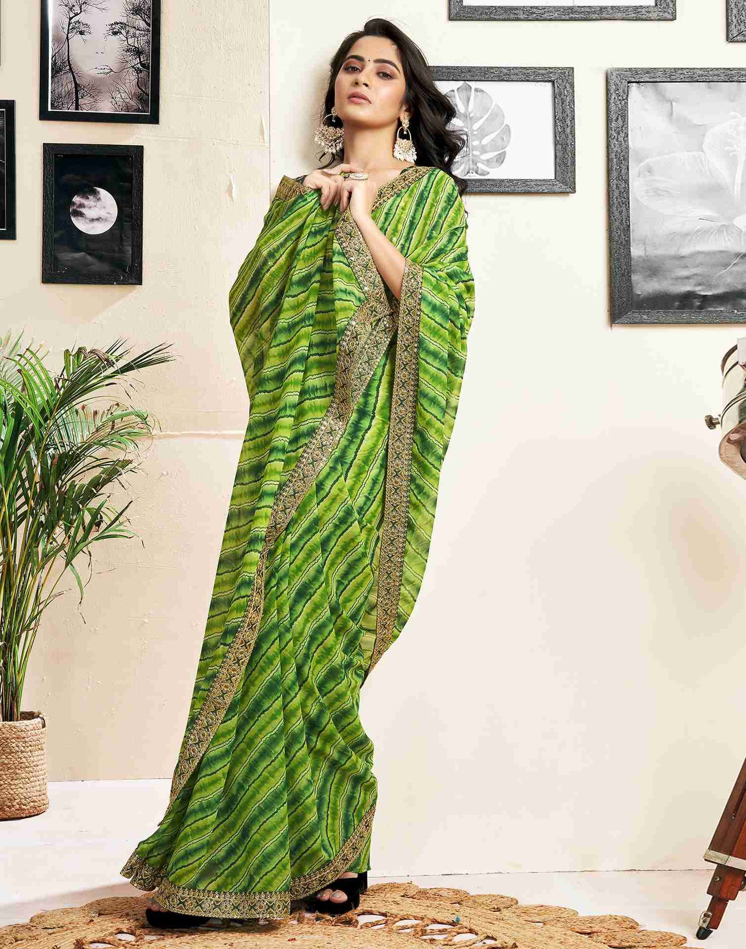 Light Green Georgette Printed Saree