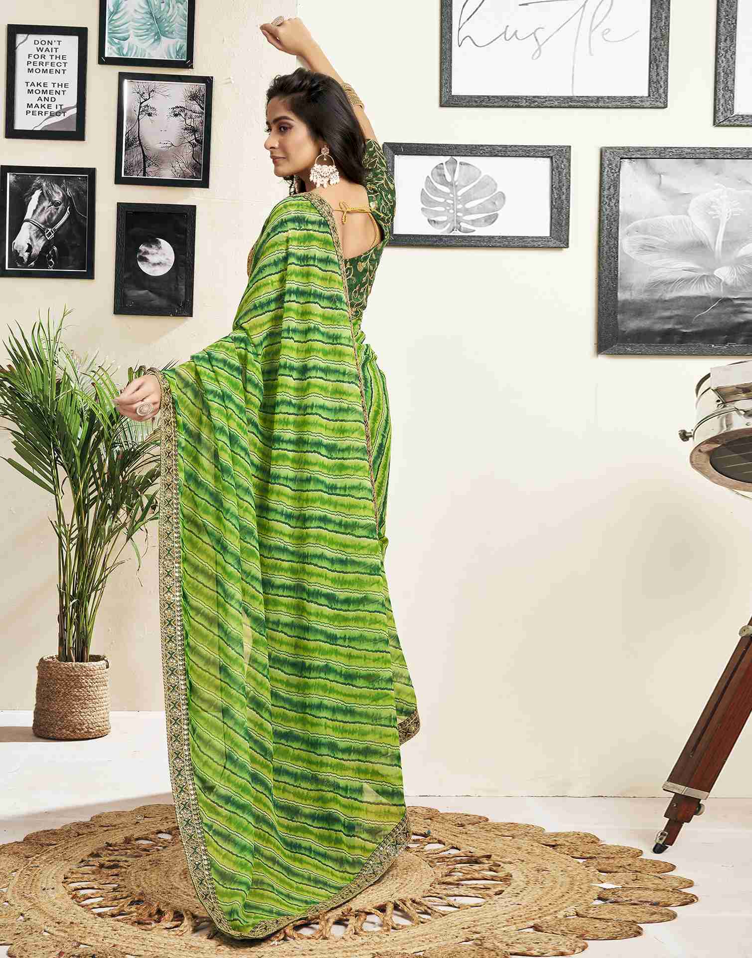 Light Green Georgette Printed Saree