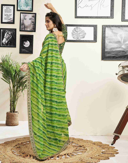 Light Green Georgette Printed Saree