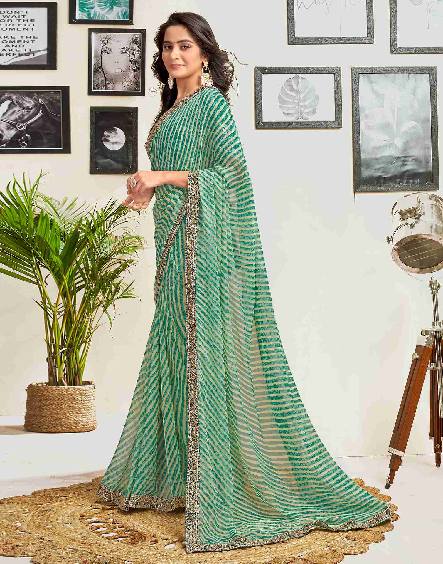 Teal Green Georgette Printed Saree