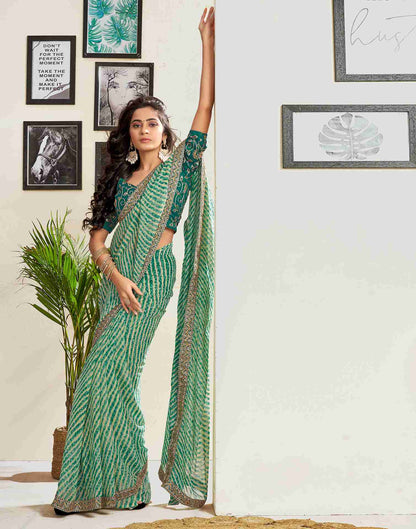 Teal Green Georgette Printed Saree