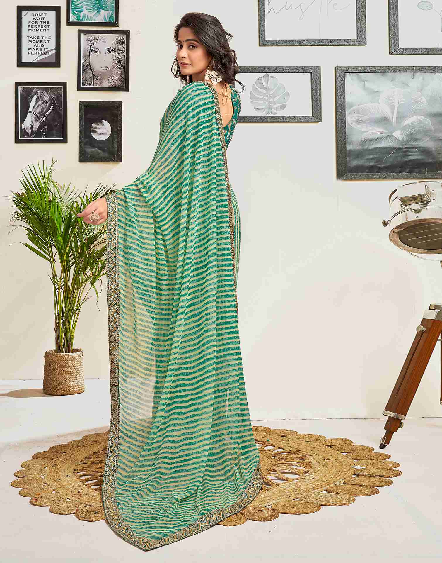 Teal Green Georgette Printed Saree