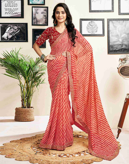 Red Georgette Printed Saree