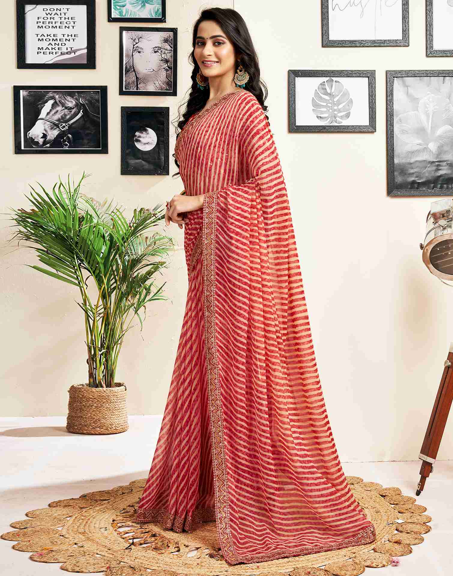 Red Georgette Printed Saree