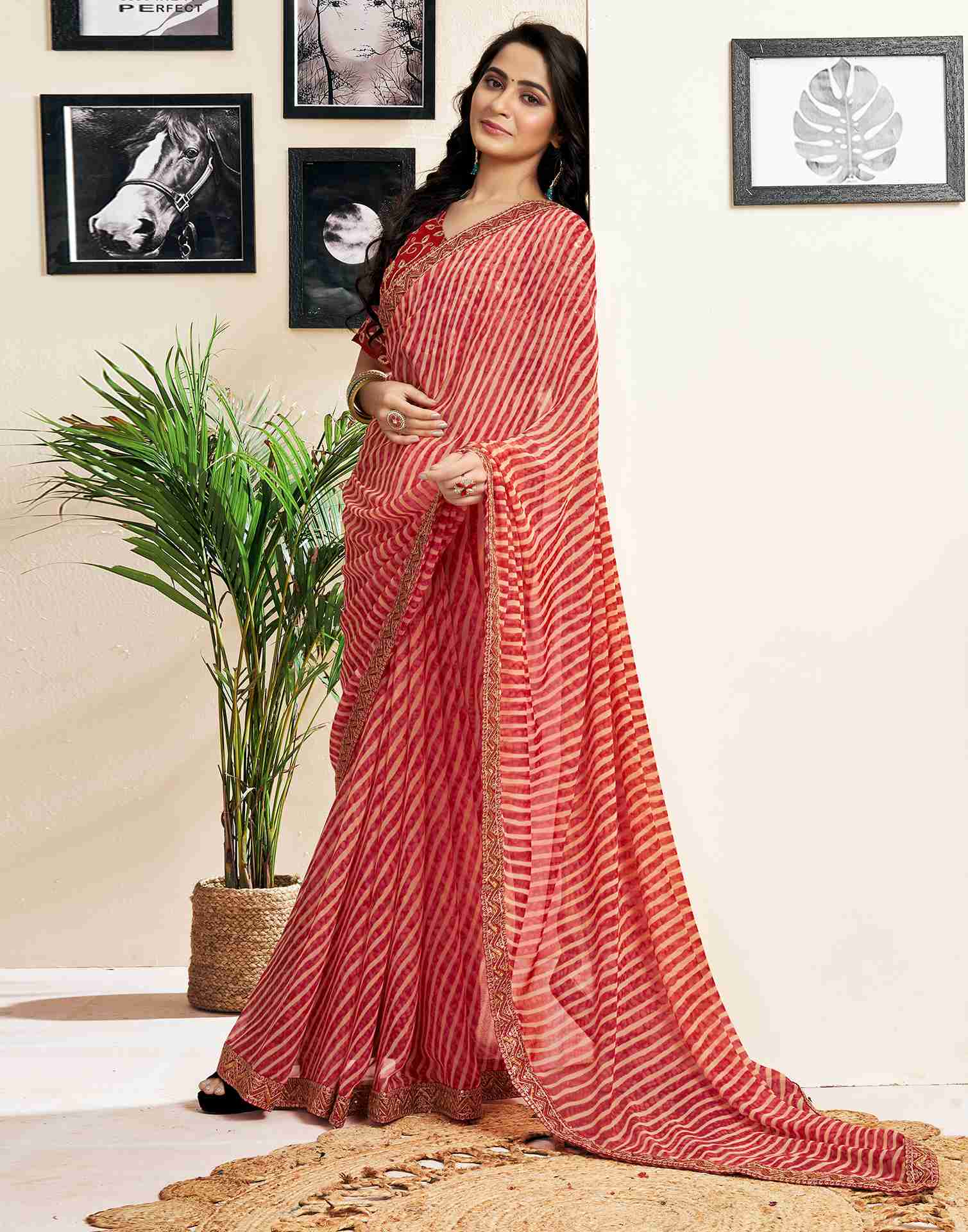 Red Georgette Printed Saree